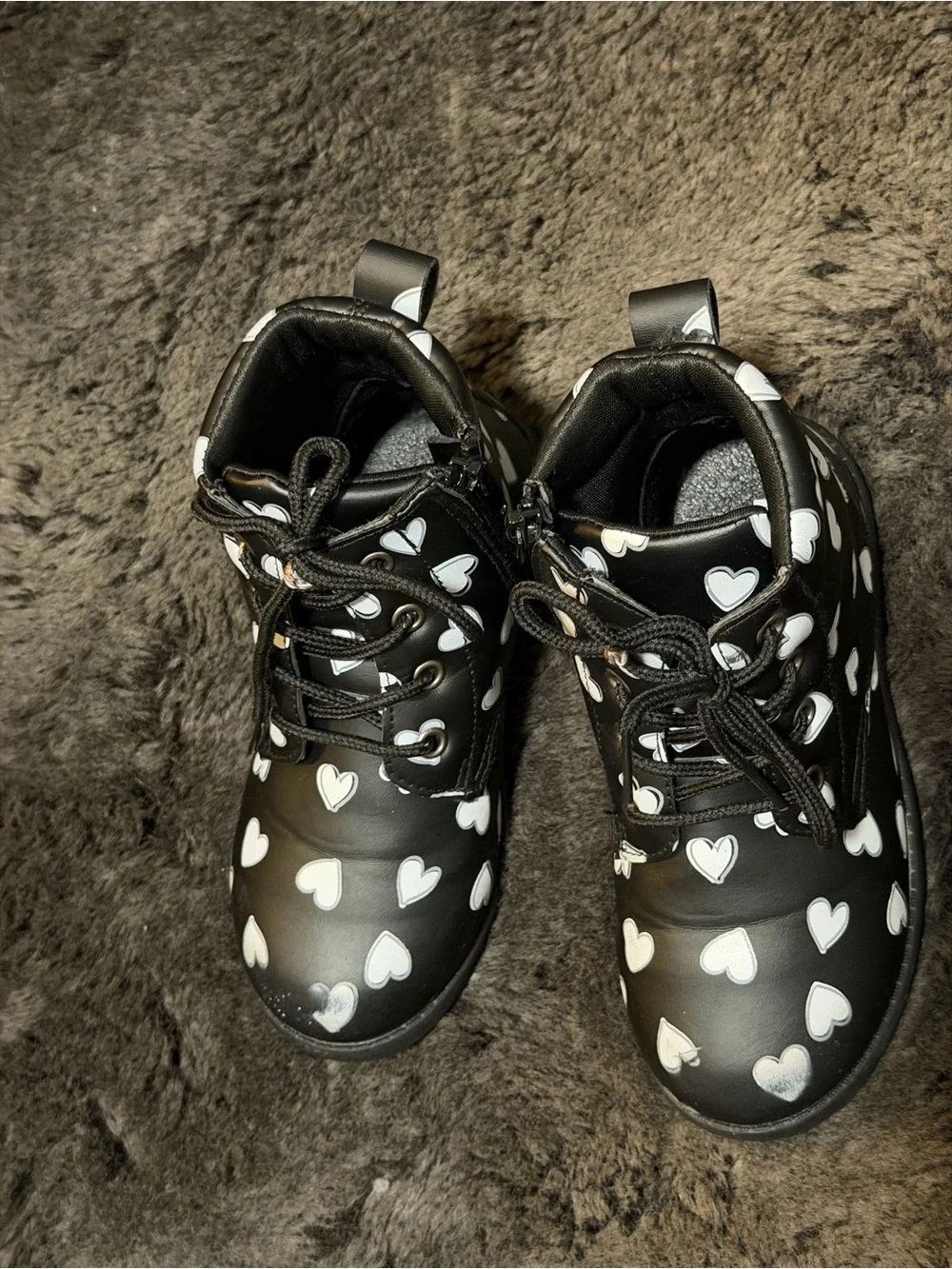 Kids Heart-Print Lace-Up Boots - Black Size 13